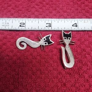 Sterling Silver and Black Onyx Cat Brooch Set